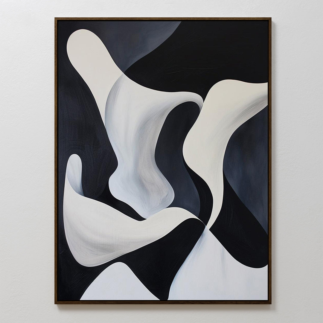 Deep Blue Calm Abstract Canvas Art features flowing, curved shapes and smooth gradients for a sense of movement and depth. This minimalist framed wall art enhances any modern space, looking stunning on a plain white wall.