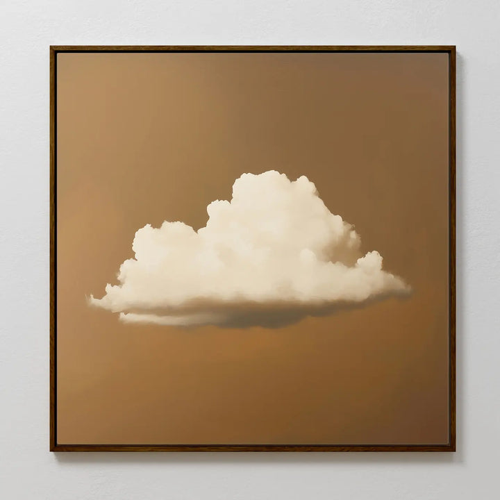 Amber Sky Cloud Canvas Art features a single white, fluffy cloud centered on a brown background for a minimalist, surreal look—ideal as modern wall art to enhance your bedroom decor.