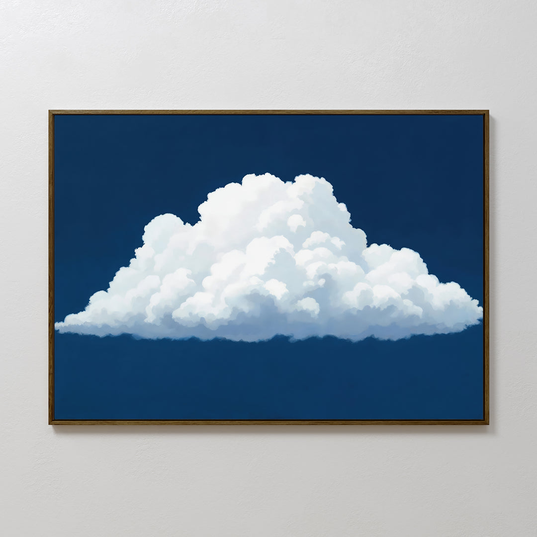 Blue Horizon Cloud Canvas Art displays a large white cloud on a deep blue sky, offering striking minimalist wall décor ideal for modern living rooms.