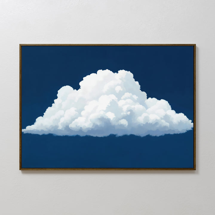 Blue Horizon Cloud Canvas Art displays a large white cloud on a deep blue sky, offering striking minimalist wall décor ideal for modern living rooms.