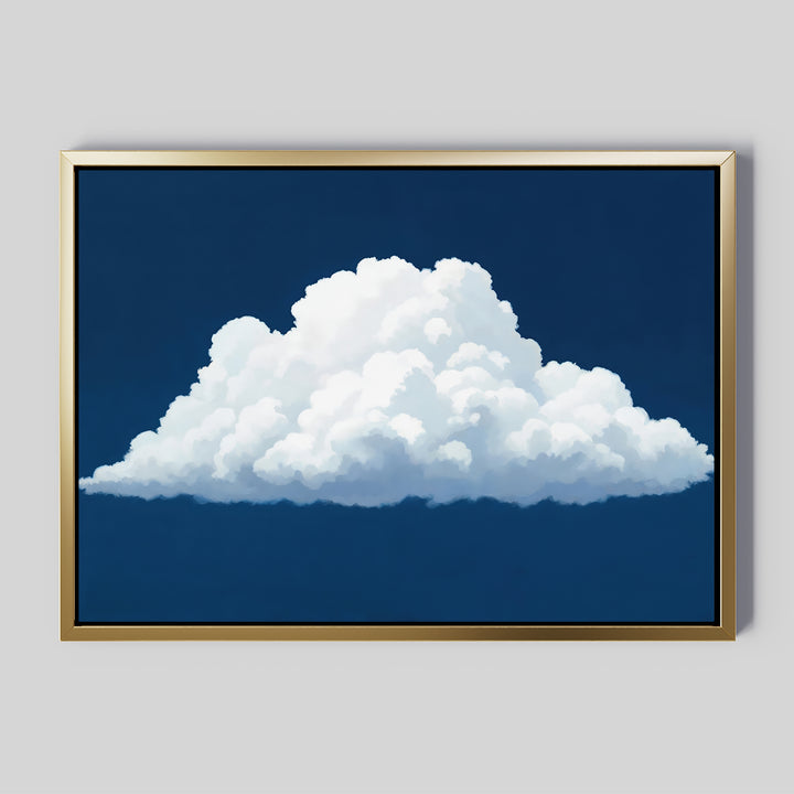 The Blue Horizon Cloud Canvas Art showcases a fluffy white cloud on a deep blue sky, bringing serene charm and minimalist elegance to modern living rooms—ideal wall art for a light gray wall.