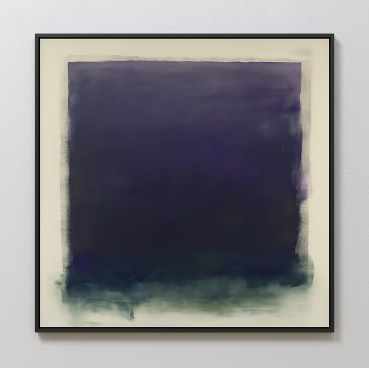 The Deepest Night Canvas Art features a large, dark indigo and deep blue square with blurred edges on an off-white background, perfect for minimalist decor as the colors softly blend and fade along the bottom and sides.