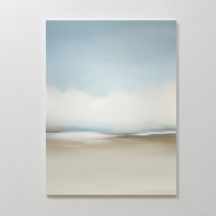Faded Silence Canvas Art features soft, blurred tones of blue, white, and beige in a minimalist abstract landscape—ideal modern wall decor to bring a calm, serene atmosphere to any room.