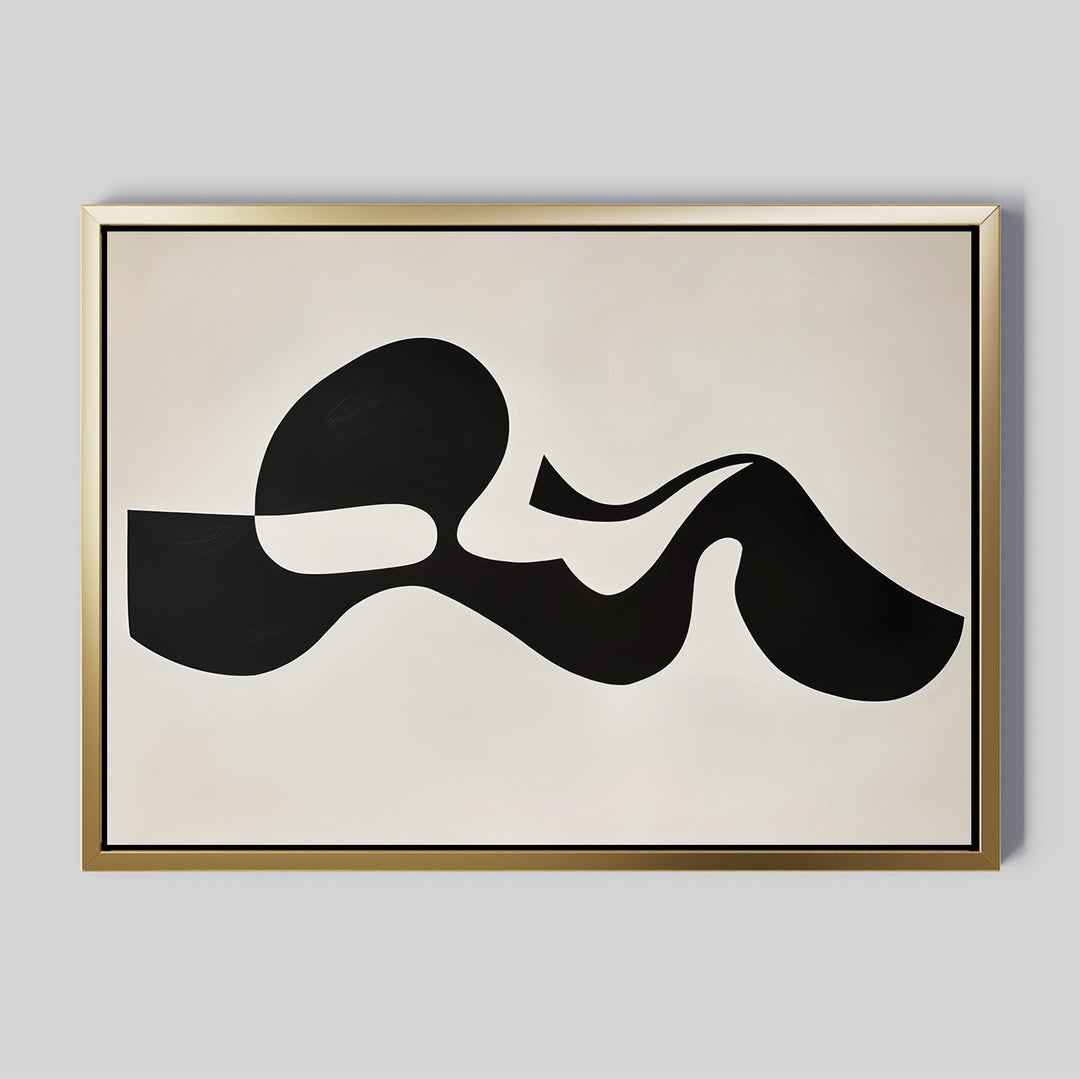 Fluid Forms Abstract Canvas Art features bold black curves on a white background, creating minimalist wall decor with smooth lines and organic shapes—ideal for adding modern style to your space.