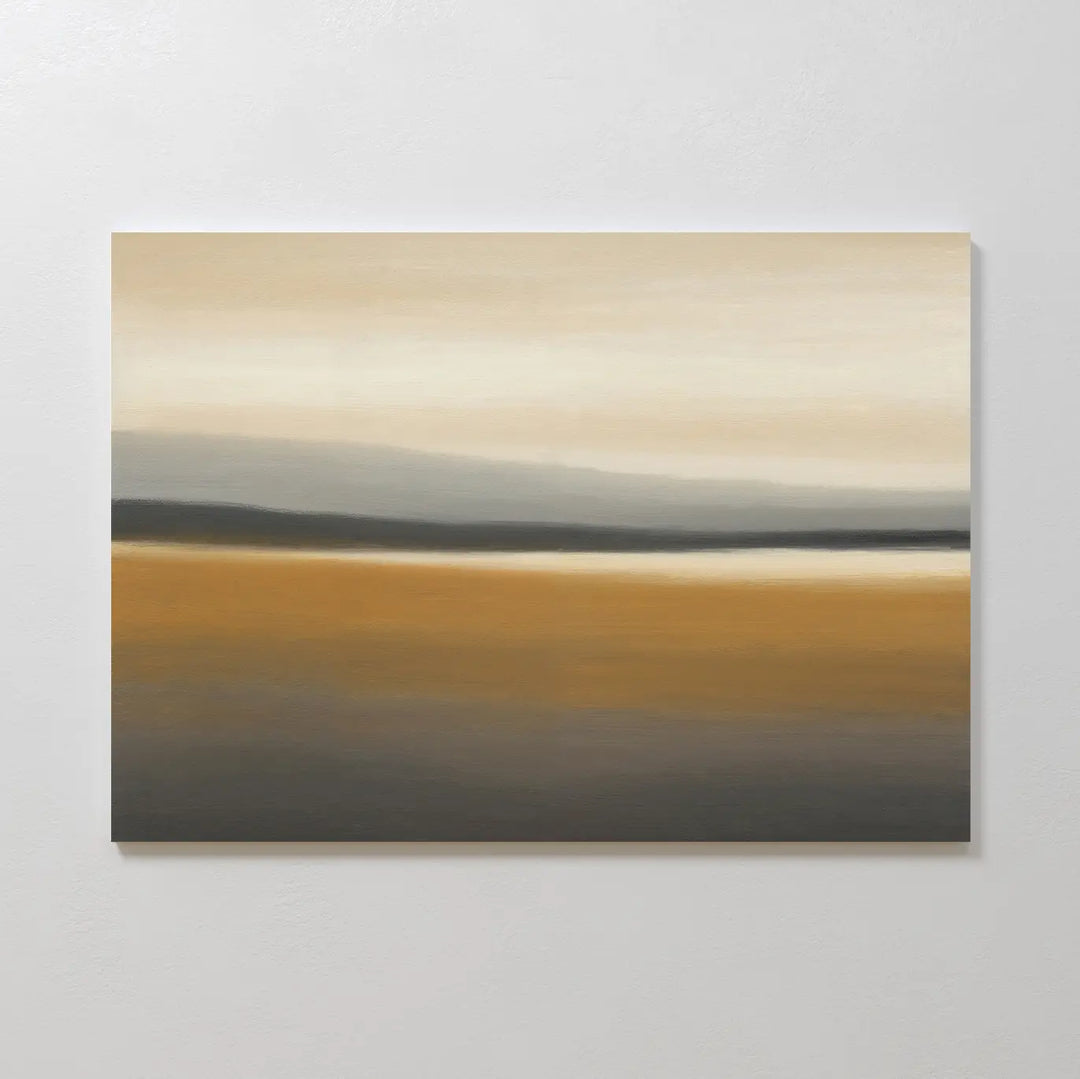 The Honey Mesa Canvas Art features soft, blended horizontal bands of beige, tan, gold, and gray for a serene minimalist look—perfect for adding calm and style to any modern home decor.
