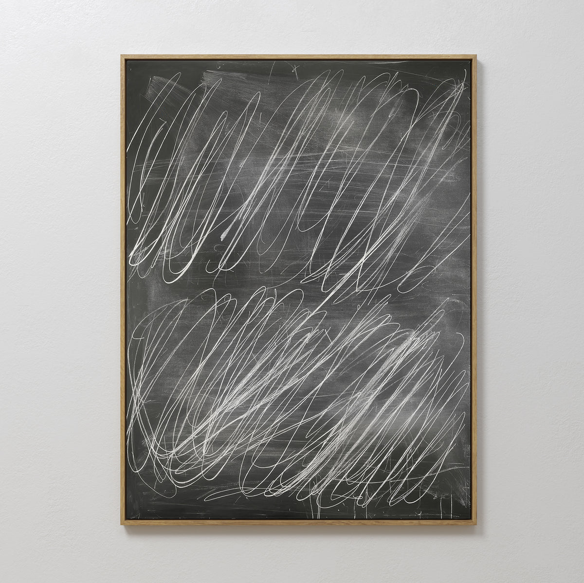 Echoes in Chalk Abstract Canvas Art features bold white loops and scribbles on a dark background, creating a messy yet modern design—ideal minimalist wall décor for contemporary spaces.