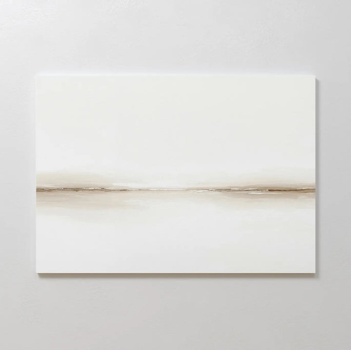Pale Desert Canvas Art features a mostly white background with a thin, blurred beige and brown line across the center—ideal for adding calm, modern style to your living room decor.