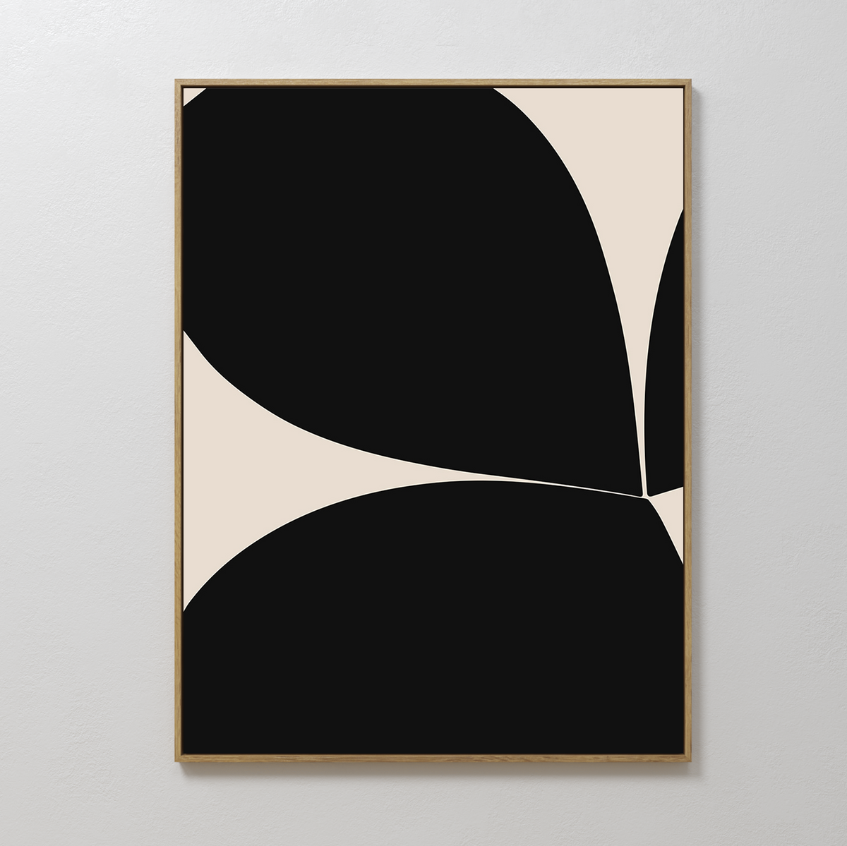 Black Botanical Abstract Canvas Art in a wooden frame features bold black curves on a beige background, forming striking geometric patterns—ideal for adding modern style to your space.