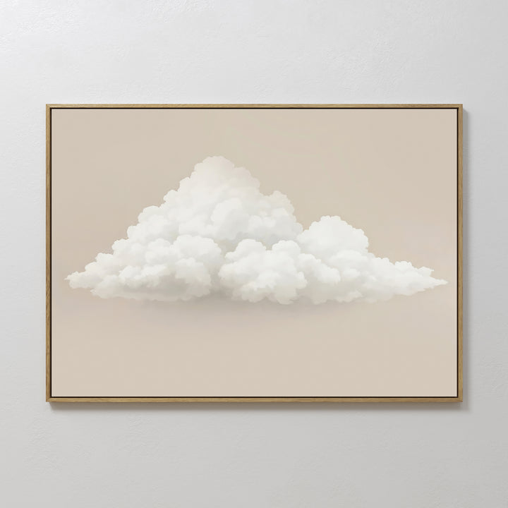The Soft Drift Canvas Art features a fluffy white cloud on a soft beige background, embodying neutral tones for a calm, minimalist wall art look.