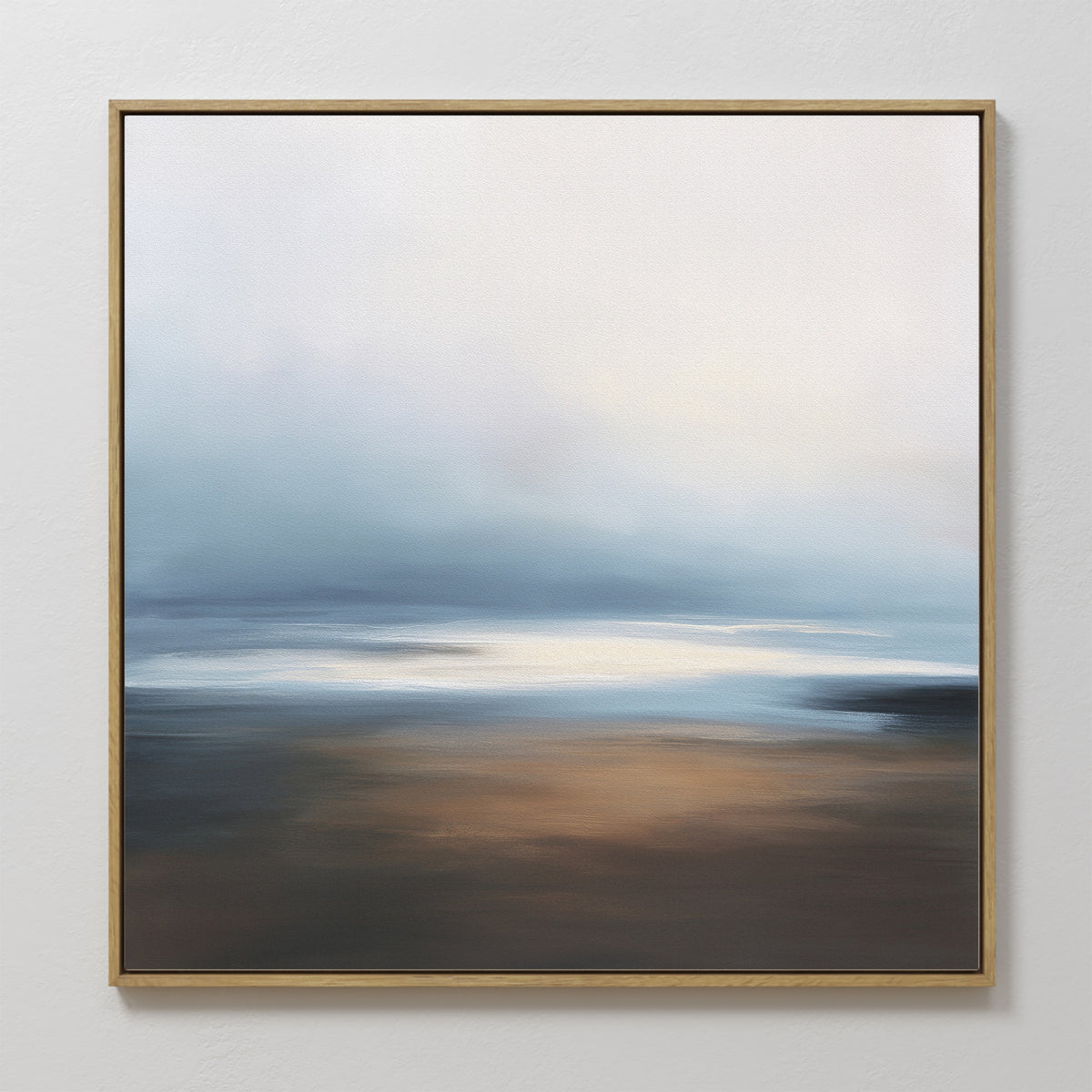 The Blurred Seascape Canvas Art - Square features soft blue, white, and brown gradients, evoking a tranquil misty sky and calm water—ideal as atmospheric wall art for any space.
