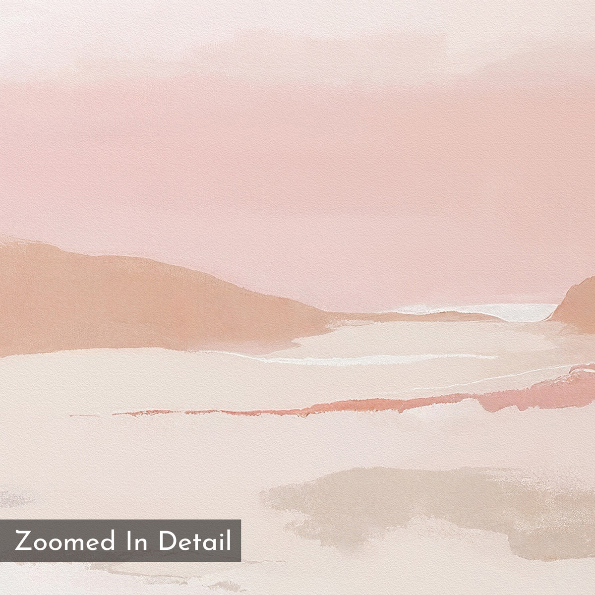 Blush Mesa Canvas Art - Square features a soft pastel abstract landscape with pink, beige, and earth tones, gentle hills, and a hazy sky—ideal as minimalist wall art or a calming landscape print for any space.