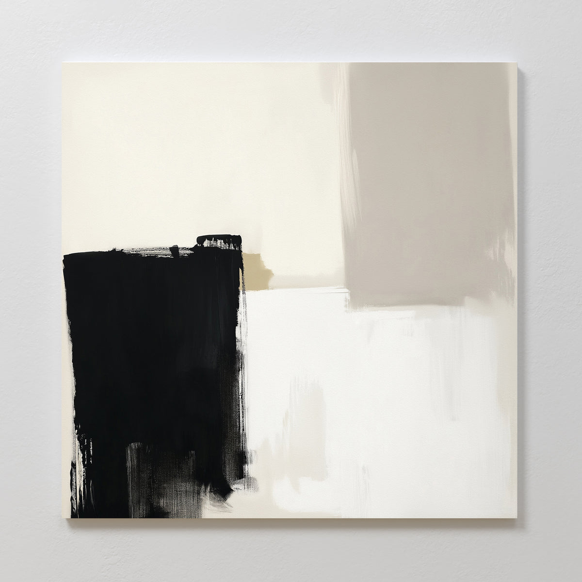 Bring bold contrast to your living room with the Bold Division Canvas Art - Square. This minimalist abstract print features a large black brushstroke block on a beige and off-white background, adding modern geometric style to any space.
