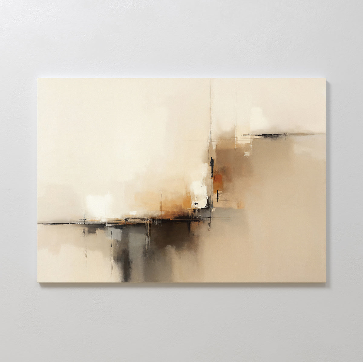 The Burnt Sienna Convergence Canvas Art - Horizontal features intersecting lines and soft transitions in beige, cream, brown, and burnt sienna hues for a minimalist, contemporary look.