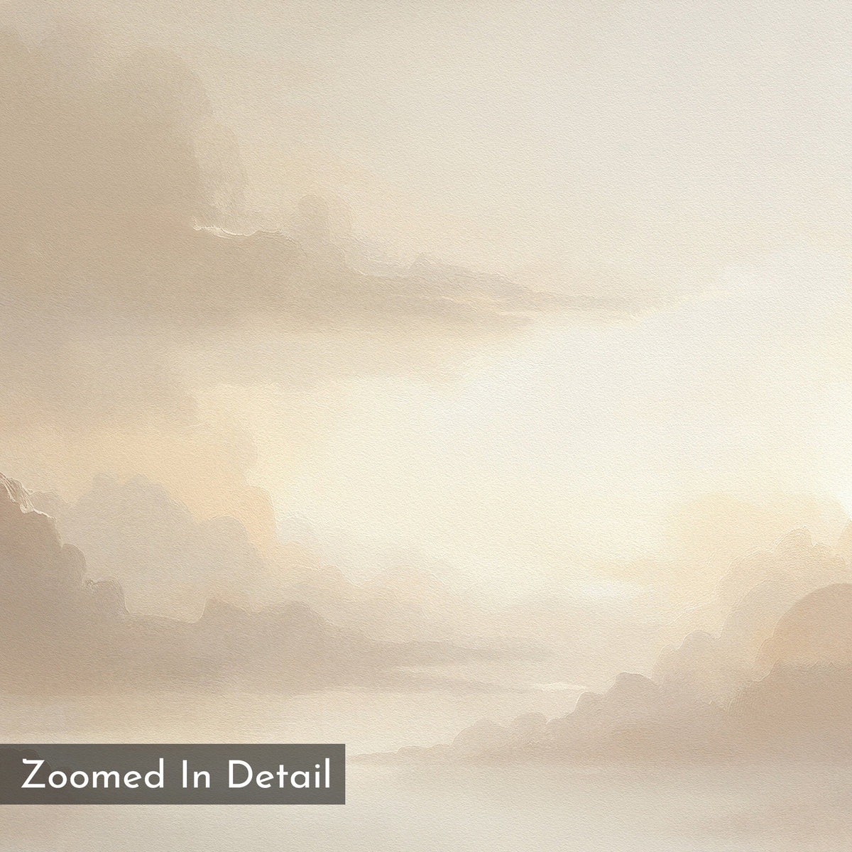 A dreamy pastel cloudscape softly illuminated, evoking serene artwork. “Zoomed In Detail” appears in the bottom left. Product: Ethereal Veil Canvas Art - Square.