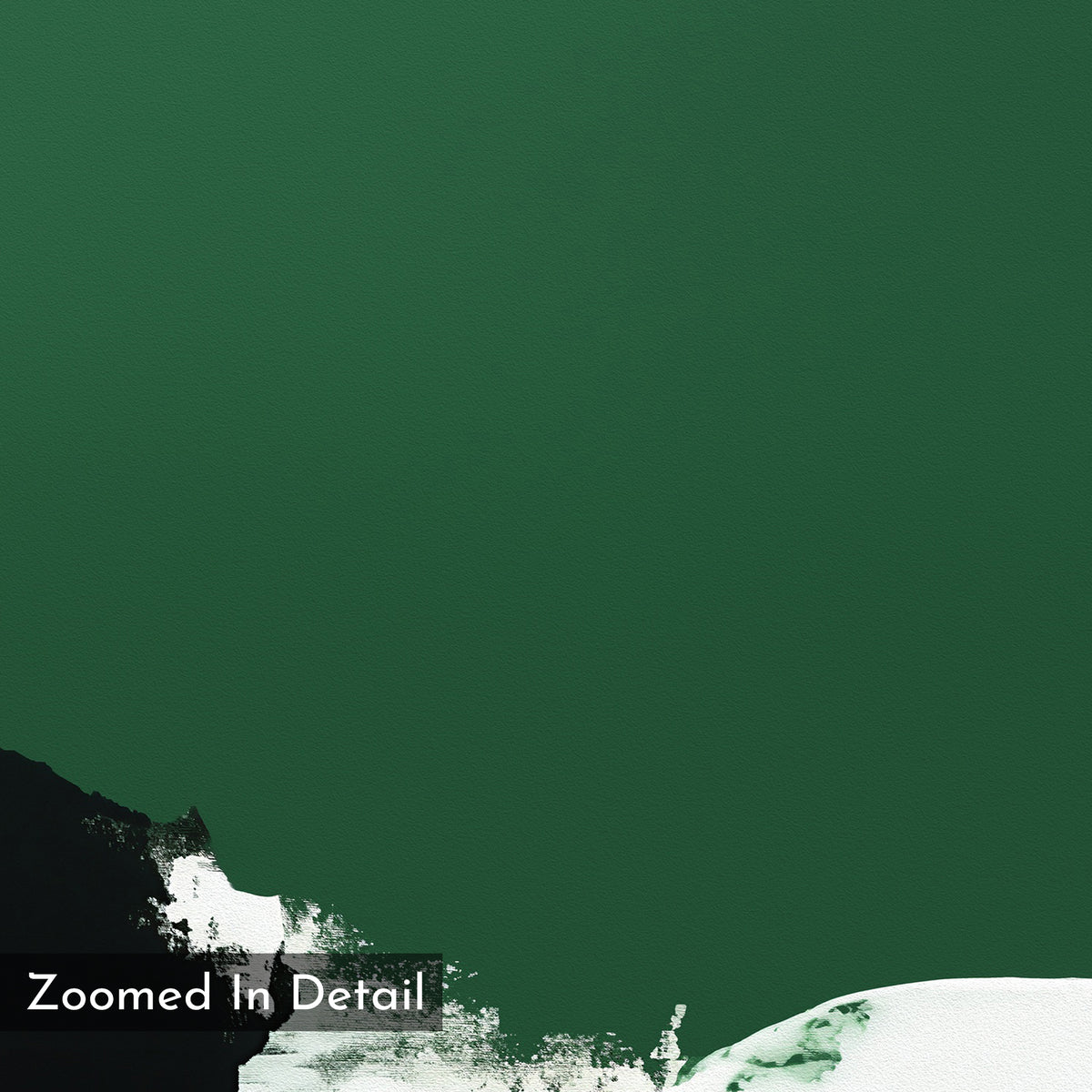 A close-up of a green textured surface with black and white paint marks highlights the Jade Depths Canvas Art - Square, ideal as emerald green wall art for contemporary print lovers. “Zoomed In Detail” appears in the lower left corner.