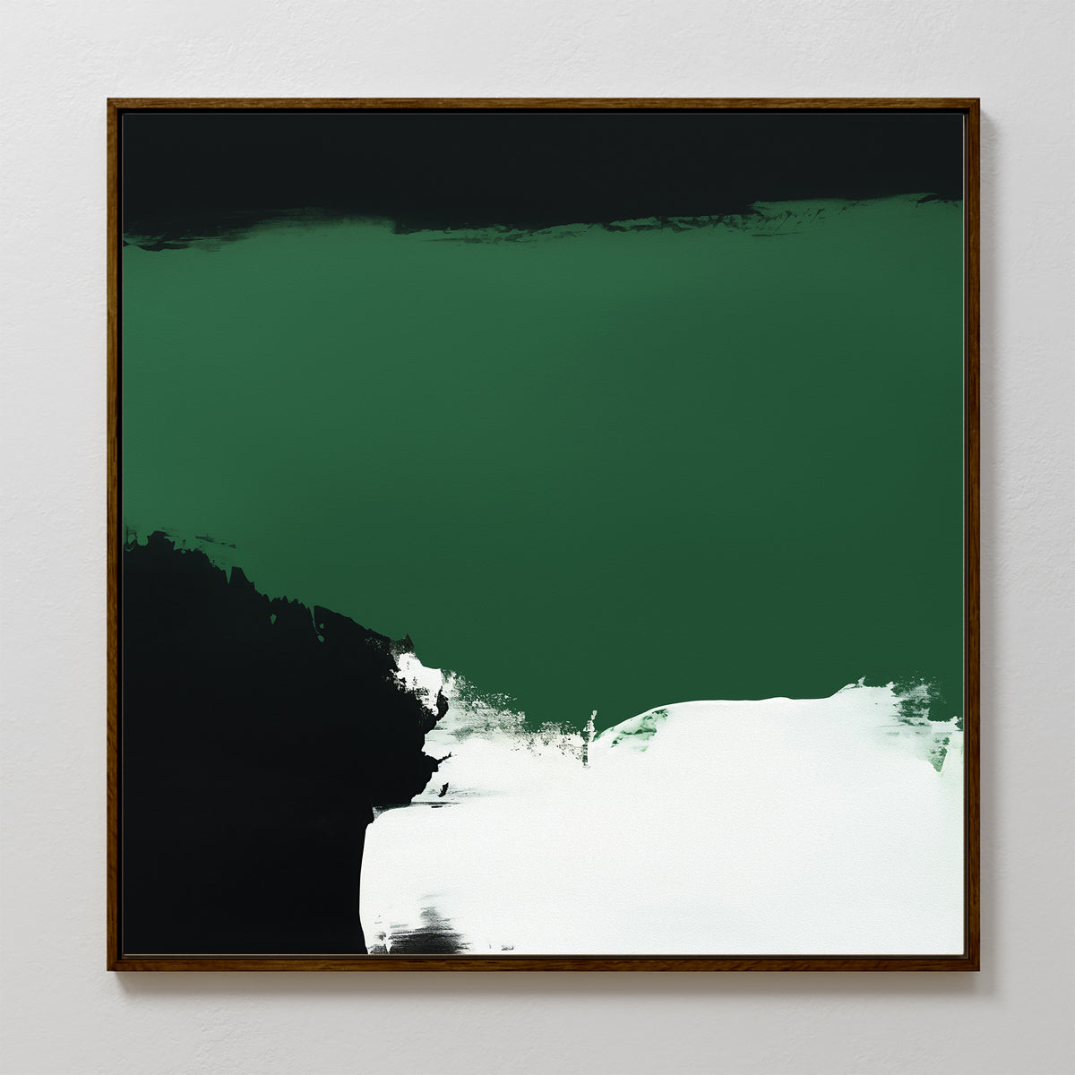 The Jade Depths Canvas Art - Square showcases bold emerald green and black with textured white accents, making it a striking modern decor piece to brighten any living room or contemporary space.