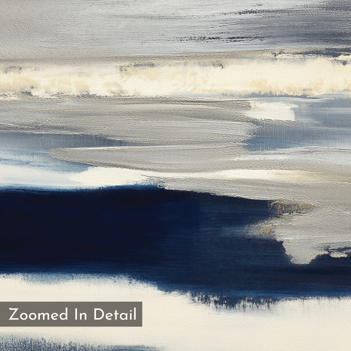 Northern Tides Canvas Art - Horizontal features abstract, layered brushstrokes in blue, gray, white, and cream for a soft, cloud-like effect. A perfect minimalist print for fans of Nordic Park-inspired artwork.