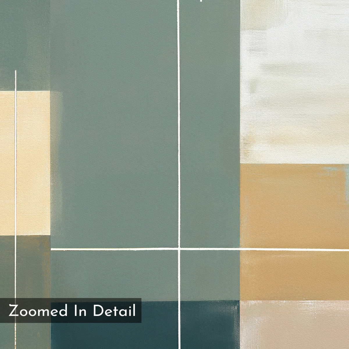 A close-up of the Sage Compartments Canvas Art - Vertical shows intersecting white lines over muted green, beige, and cream blocks—ideal as an abstract print or for sage green wall art décor.