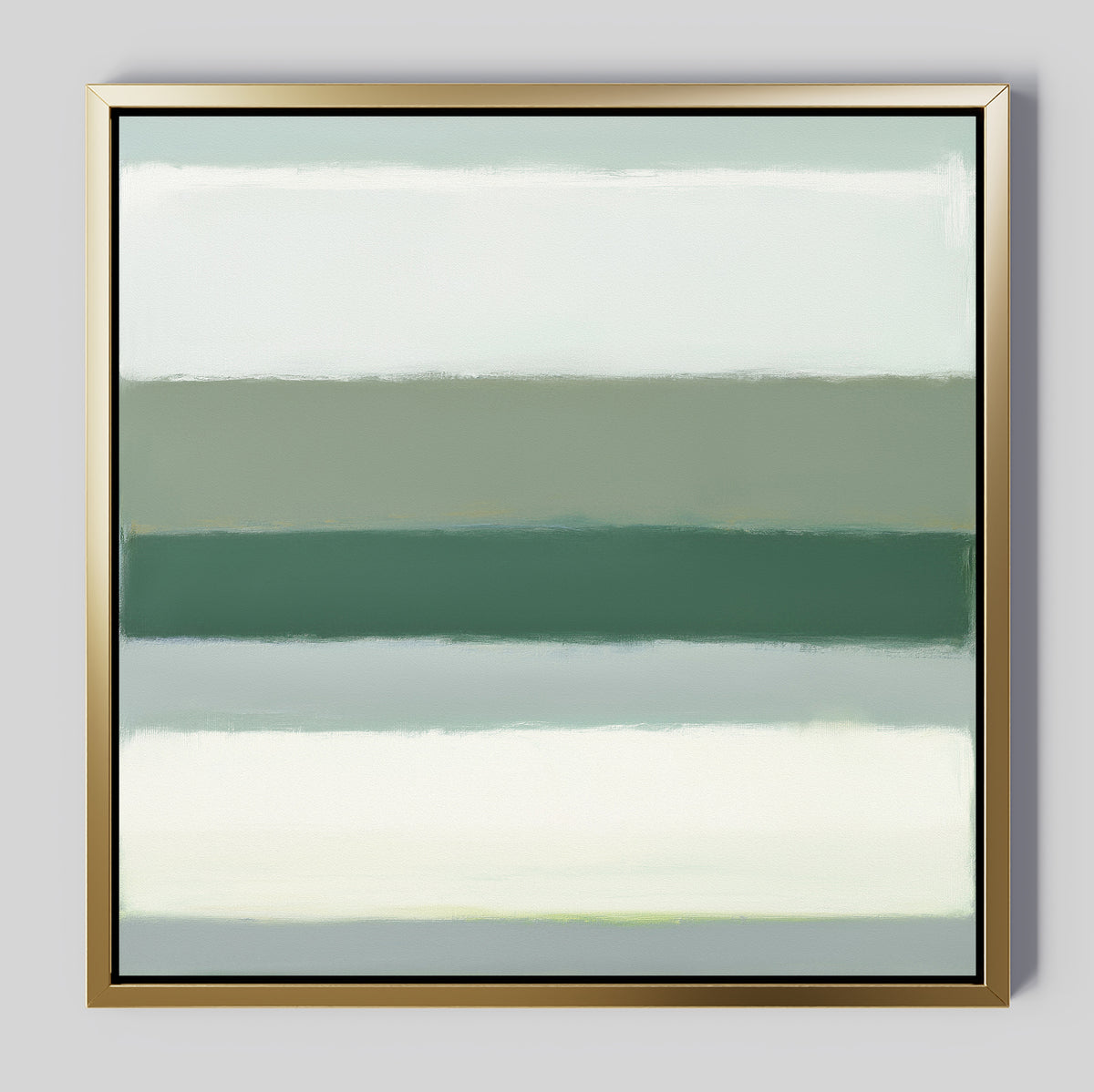 The Sage Gradient Canvas Art - Square features a calming abstract design with horizontal bands in muted green, white, and gray, softly blending into a serene sage gradient for a minimalist Nordic-inspired look.