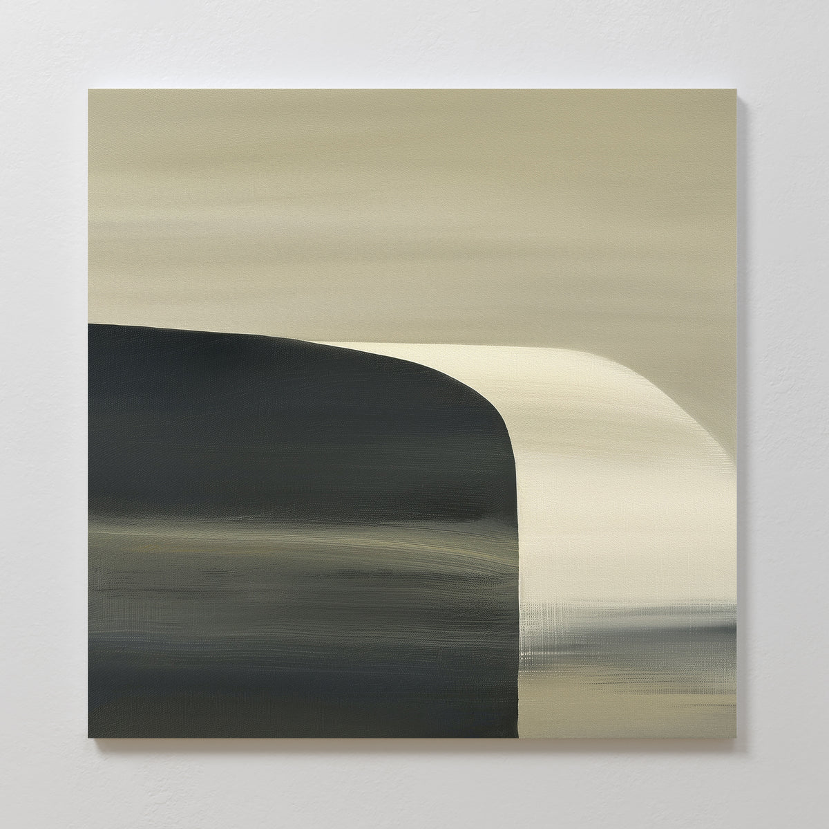 Sculptural Forms Canvas Art - Square features abstract beige and gray tones with a dark curve and light, flowing shape on the right for movement and depth—perfect minimalist decor for modern living rooms.