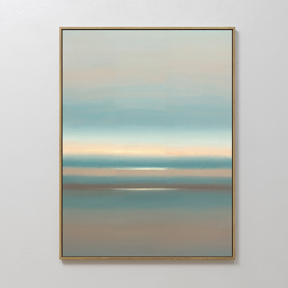 The Soft Tide Layers Canvas Art - Vertical features soft, blended bands of blue, beige, and light brown, creating a serene coastal vibe—perfect as tranquil wall art for your home.