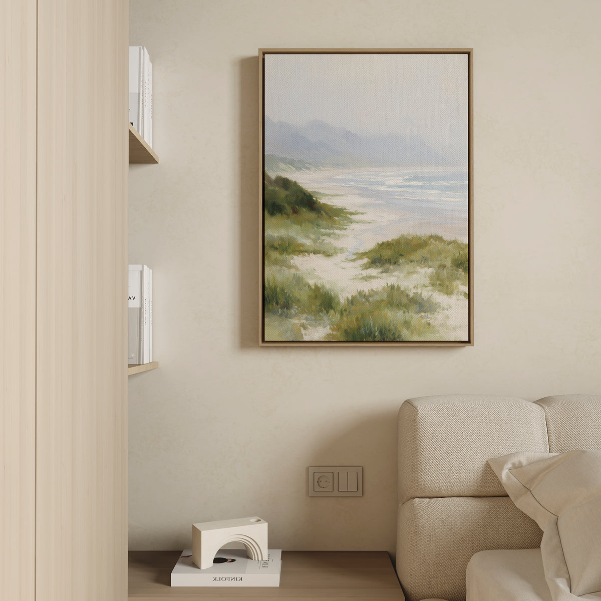 The Windswept Dunes Canvas Art - Vertical brings a serene, coastal vibe to your space—a calming decor piece for your wall.