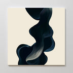 Nocturnal Wave Abstract Canvas Art features a flowing, dark ribbon-like shape with soft gradients on a light beige background. This large minimalist wall decor adds movement and elegance to any living room or modern space.