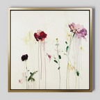 The Wild Flower Canvas Art features abstract red, purple, and yellow flowers with paint drips on a white background, creating a minimalistic modern floral look.