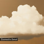 A close-up of a fluffy white cloud drifts in an amber-brown sky, labeled "Zoomed-In Detail" at the bottom left. The soft, painted texture of Amber Sky Cloud Canvas Art is ideal for modern decor or as distinctive wall art.