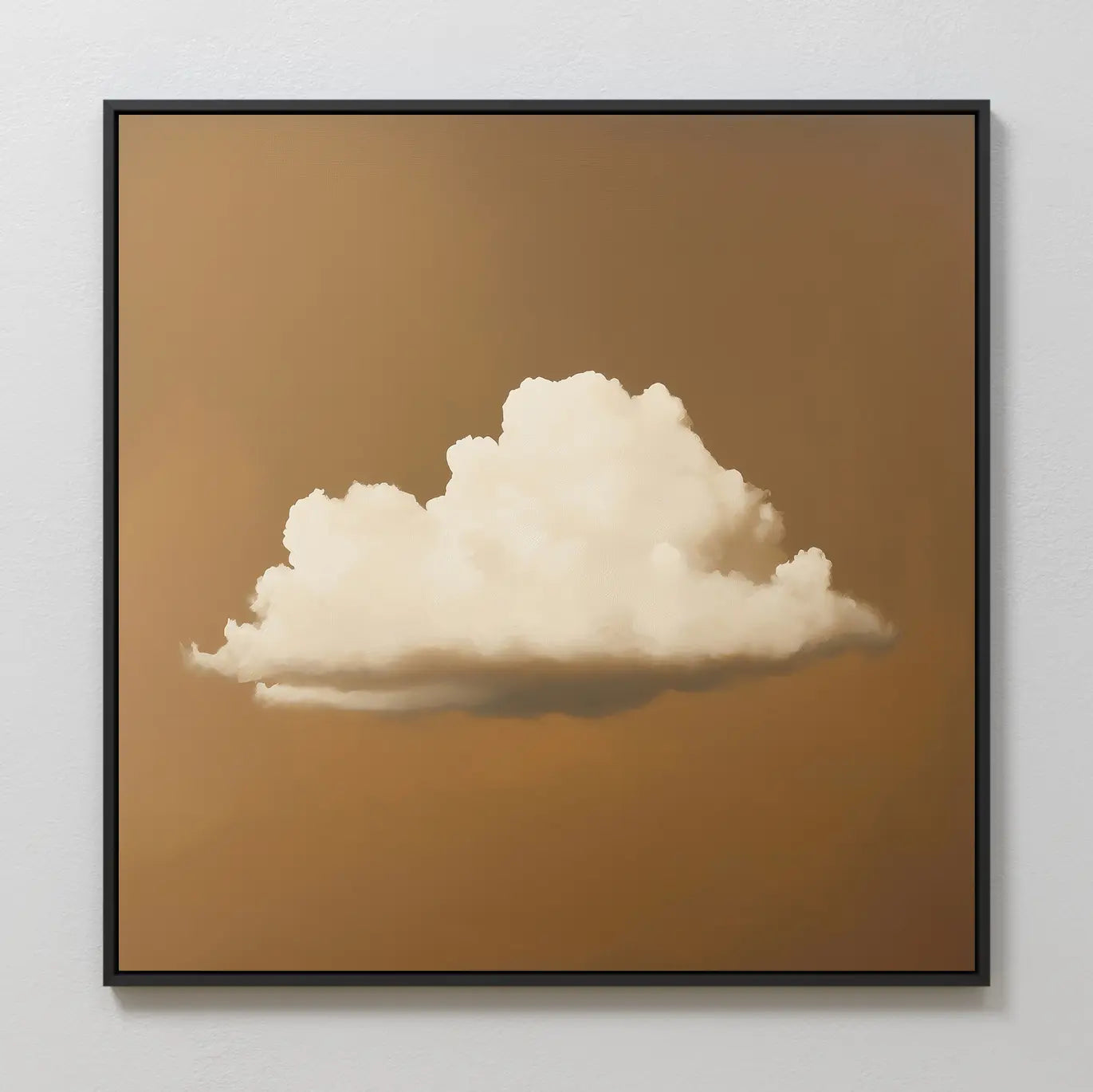 Amber Sky Cloud Canvas Art is a minimalist framed wall piece showcasing a single white fluffy cloud on a light brown background—ideal for enhancing your bedroom decor and adding sophistication to any plain white wall.