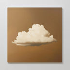 Amber Sky Cloud Canvas Art features a realistic fluffy white cloud centered on a smooth, warm brown background. This minimalist square wall art adds calming bedroom decor to any space.
