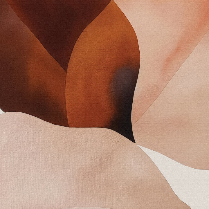 Autumn Plains Abstract Canvas Art features overlapping organic shapes in warm brown, beige, and peach. Soft blending and gentle curves make it perfect minimalist wall art for a calming space inspired by Nordic Park tranquility.