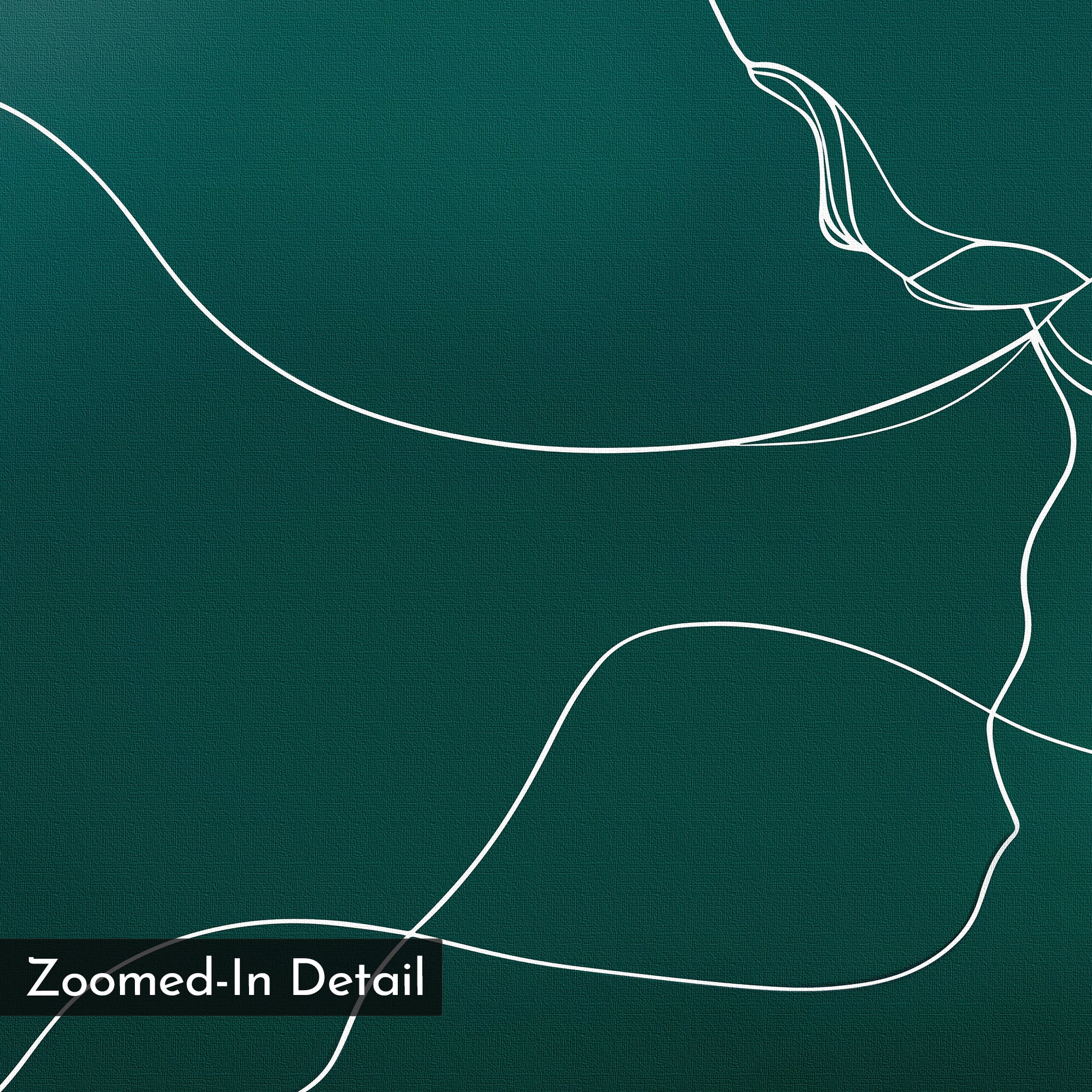 Azure Silhouette Abstract Canvas Art features an abstract teal background with fine white curves and a black rectangle in the lower left displaying “Zoomed-In Detail”—a modern, minimalist wall art piece perfect for living room decor.