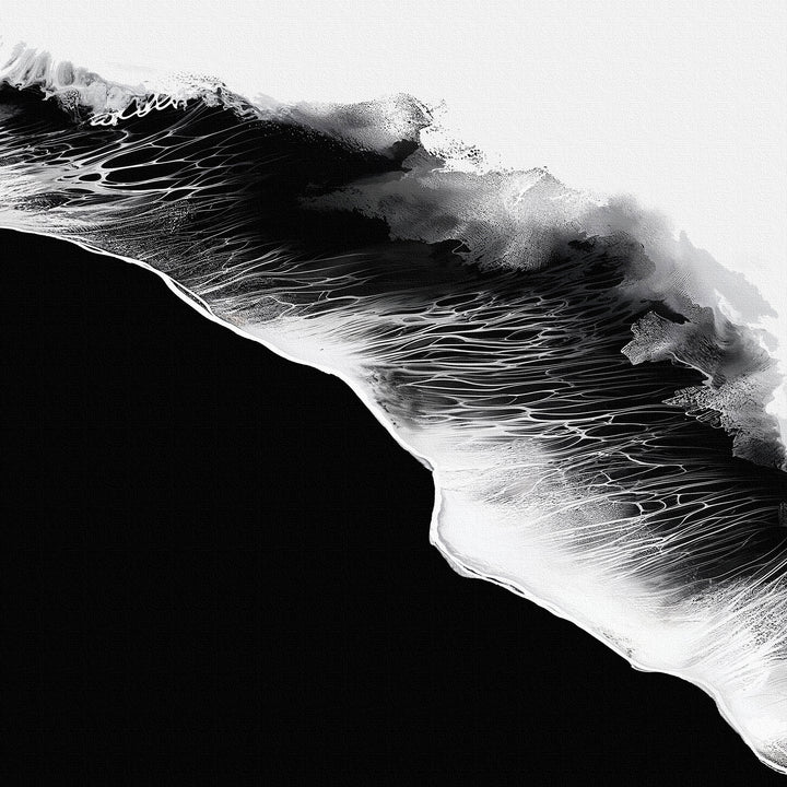 Black Ocean Abstract Canvas Art features intricate white lines and textures on a dark background, evoking ocean waves in motion—ideal minimalist wall art for modern spaces.
