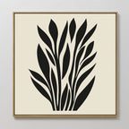 Black Palm Study Canvas Art features abstract black palm leaves on a cream background in a slim wooden frame—an elegant, minimalist piece ideal for modern interiors.