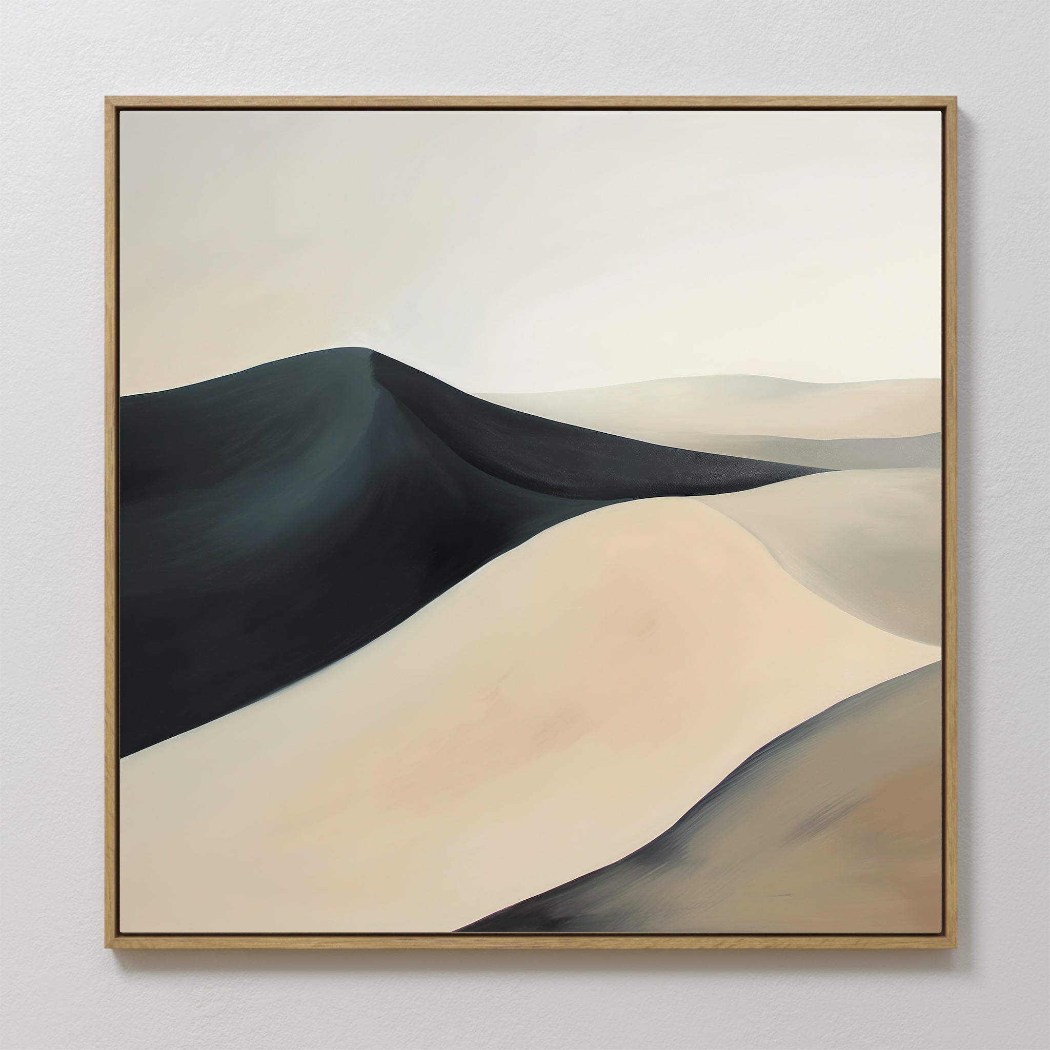 Black Veil Abstract Canvas Art features smooth curves and gradients in beige, tan, and black for a serene, modern desert vibe—perfect wall art to elevate your living room decor.