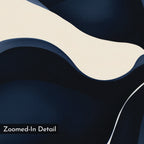 Blossom Blue Abstract Canvas Art features smooth, wavy shapes in dark blue and off-white with a canvas-like texture. The "Zoomed-In Detail" label appears in the bottom left, making it ideal for minimalist wall art.
