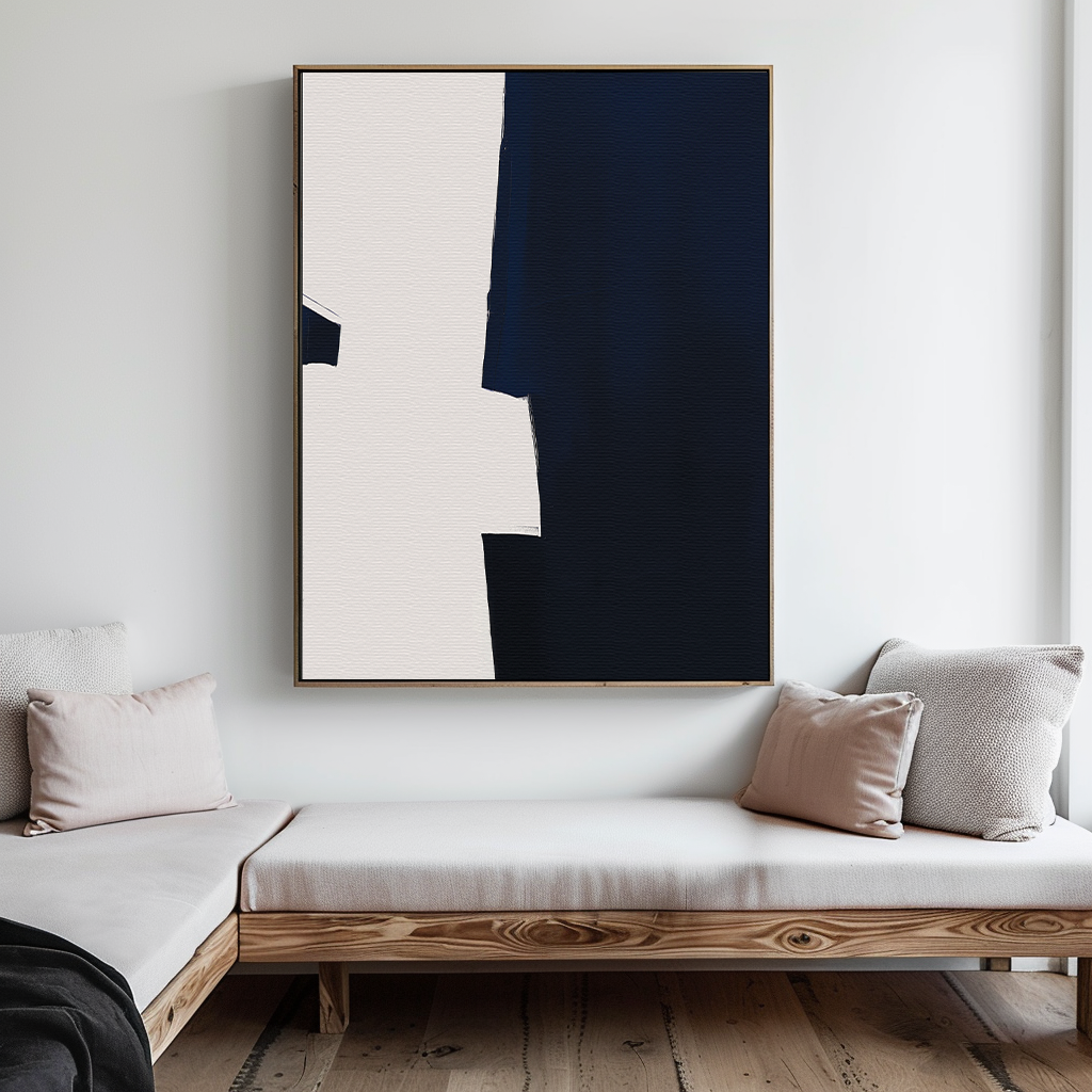 Blue and White Contrast Abstract Canvas Art