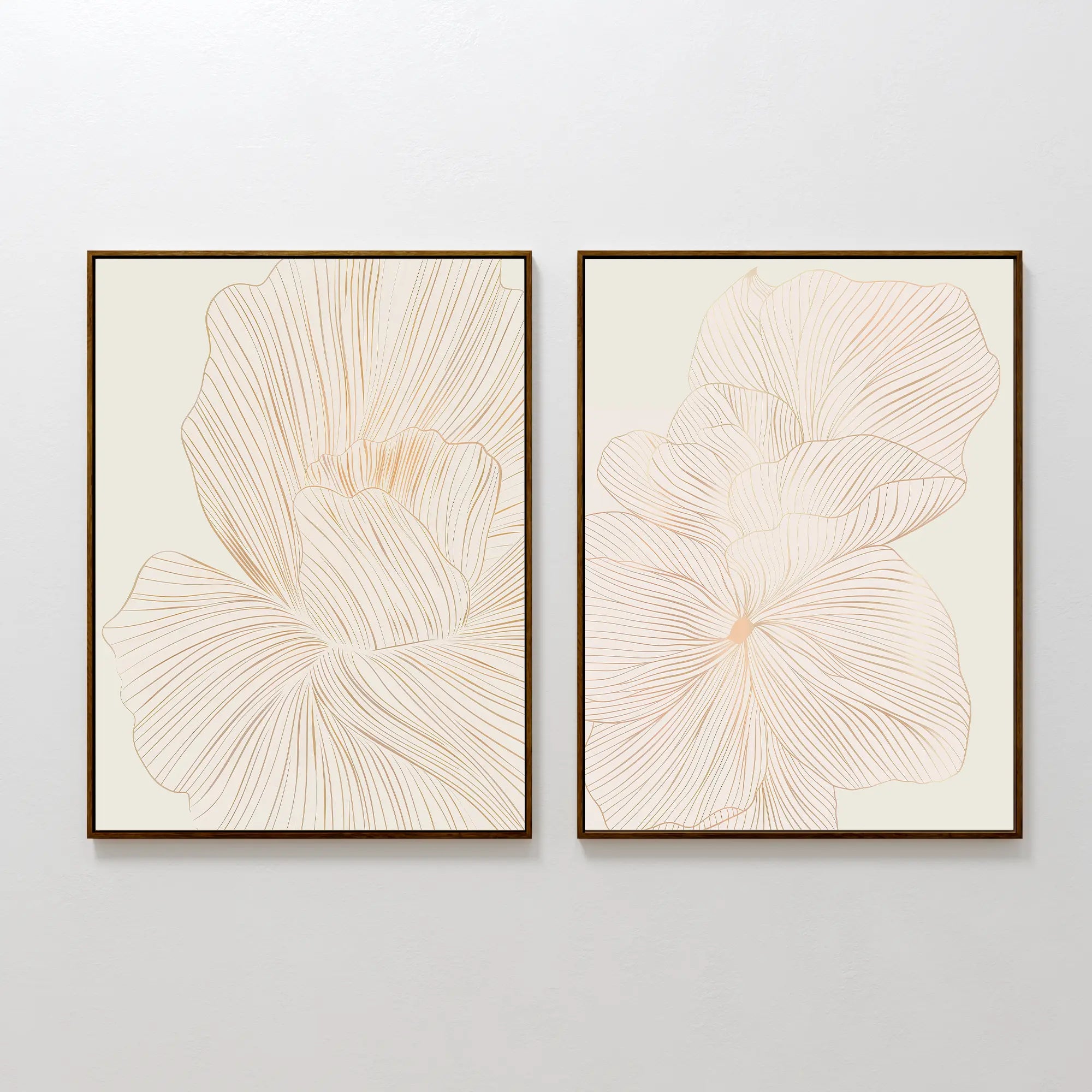 The Blush Sketch Set of 2 features minimalist wall art prints with abstract floral line drawings in soft beige, ideal for adding a modern touch to your bedroom decor.
