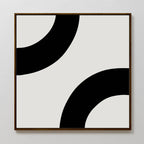 Bold Orbit Canvas Art is a minimalist square print featuring two thick black curves on light gray. Its bold, abstract design in a wooden frame makes it the perfect modern wall art for elevating contemporary interiors.