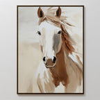 The Bold Spirit Canvas Art features a light-colored horse with a flowing mane against a soft, neutral background, making it the perfect minimalist wall art to elevate your living room decor.