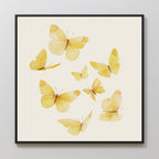 Butterfly Radiance Canvas Art features eight delicate yellow butterflies with translucent wings, gracefully arranged on a light neutral background—ideal for bringing Nordic Park serenity to your space.