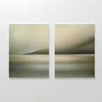 The Calm Waterscape Set of 2 features abstract paintings with soft, blurred horizontal lines in muted earthy tones, creating a minimalistic landscape of water, sky, and a distant shoreline.