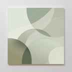 Circular Quiet Abstract Canvas Art showcases overlapping translucent circles and curves in muted green, gray, and cream on a square canvas, creating a soft geometric pattern—perfect minimalist wall art for any room.