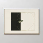 Circular Tension Canvas Art features framed geometric wall art with a black square, intersecting lines, and two overlapping circles on a white background—ideal for modern living room decor.