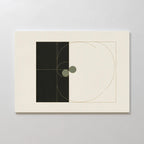 Circular Tension Canvas Art features a balanced design of black and white rectangles, geometric circles and squares, and fine gold lines on a cream background—perfect minimalist wall art for modern living room decor.
