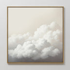 Cloud Reverie Canvas Art features fluffy white clouds on a pale sky, framed with thin wood for a minimalist look. This calming wall art is perfect as serene bedroom decor or for adding peace to any simple white wall.