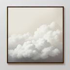 Cloud Reverie Canvas Art features fluffy white clouds on a soft, pale sky in gentle white and gray tones, bringing a calm, dreamy vibe. Its minimalist design makes it perfect wall art for any room.