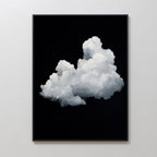 Cloud In Darkness Abstract Canvas Art is a framed painting featuring a fluffy white cloud on a solid black background, offering minimalist wall art that hangs elegantly on any wall.