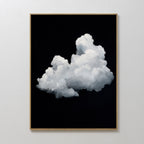Cloud In Darkness Abstract Canvas Art features a fluffy white cloud on a solid black background, elegantly framed and ideal as minimalist wall art for any modern space.